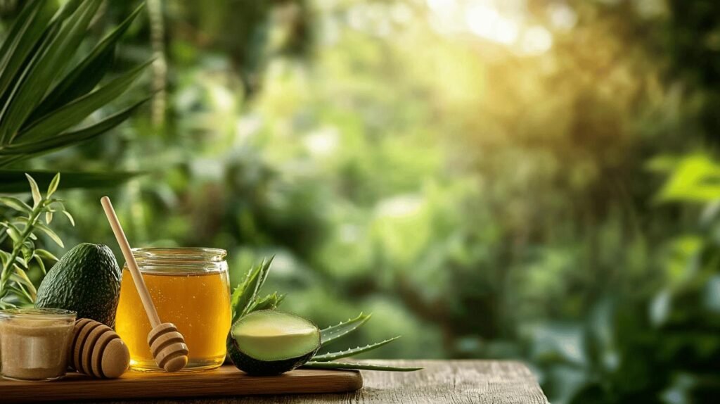 Bien sûr ! Voici la phrase initiale, enrichie avec les mots "shilajit", "shilajit pur", "shilajit en bocal" et "shilajit résine" : Un pot de miel avec une louche de miel, une moitié d'avocat, du shilajit pur dans un petit plat, du shilajit résine et du shilajit en bocal placés à côté de feuilles d'aloe vera et de poudre sur une surface en bois avec un feuillage vert luxuriant flou en arrière-plan. N'hésitez pas si vous souhaitez une version française ou toute adaptation supplémentaire !.