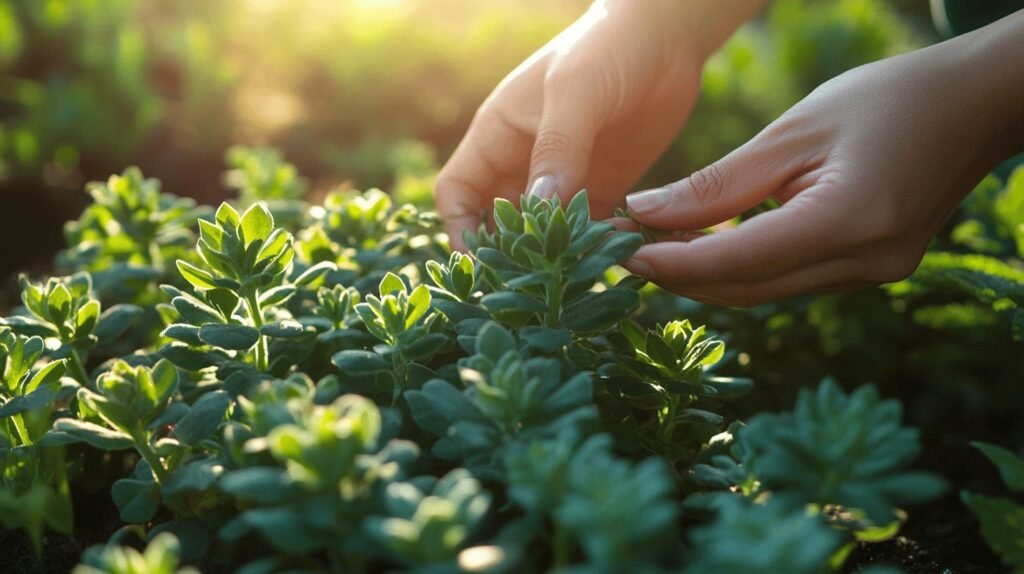 Bien sûr ! Voici votre texte enrichi avec les mots "shilajit", "shilajit pur", "shilajit en bocal" et "shilajit resine" : Des mains prennent délicatement soin de plantes vertes luxuriantes dans un jardin, tandis que la lumière du soleil illumine doucement les feuilles. À côté, on perçoit discrètement un shilajit en bocal posé sur le rebord, mettant en valeur la pureté du shilajit pur utilisé pour nourrir le sol. L'essence naturelle et vivifiante du shilajit resine semble se mêler à l'atmosphère paisible de cette scène verdoyante. N'hésitez pas si vous souhaitez d'autres variations !.