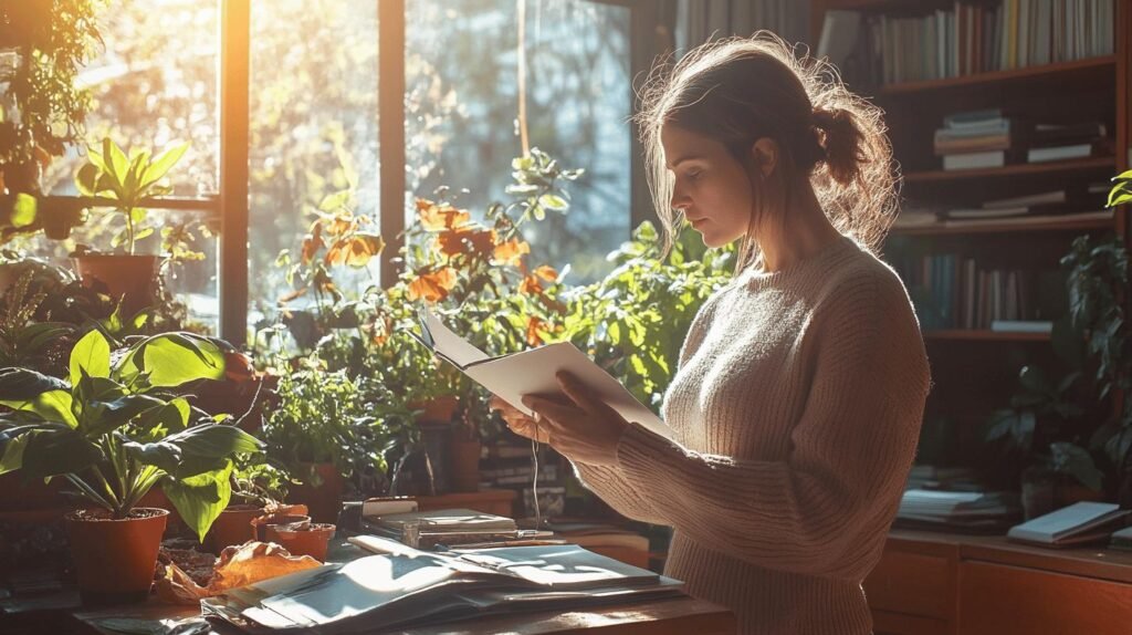 Bien sûr ! Voici la description réécrite en français, intégrant les mots-clés "shilajit", "shilajit pur", "shilajit en bocal" et "shilajit résine" : --- Une femme lit un livre dans une pièce baignée de soleil, remplie de plantes vertes et d'étagères à livres. La lumière du soleil traverse de grandes fenêtres, créant une atmosphère chaleureuse et accueillante. Sur la table près d'elle se trouvent un pot de shilajit, du shilajit pur présenté dans un joli bocal, ainsi qu'un petit contenant de shilajit en résine. Cette scène dégage une sensation de bien-être, où lecture et douceur s’accompagnent des bienfaits du shilajit. --- N'hésitez pas si vous souhaitez une version plus courte ou adaptée pour un site internet !.